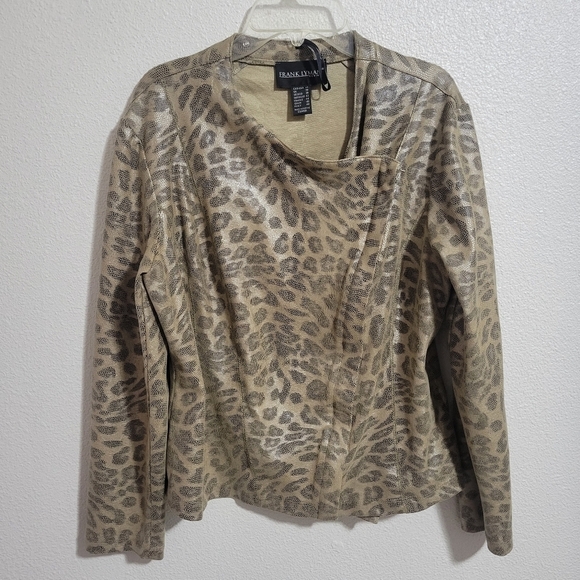 Frank Lyman Gilda zip-up jacket moto style cheetah print size 14 - Picture 6 of 11